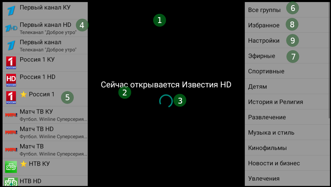 Рисунок 5 Главный экран IPTV плеера